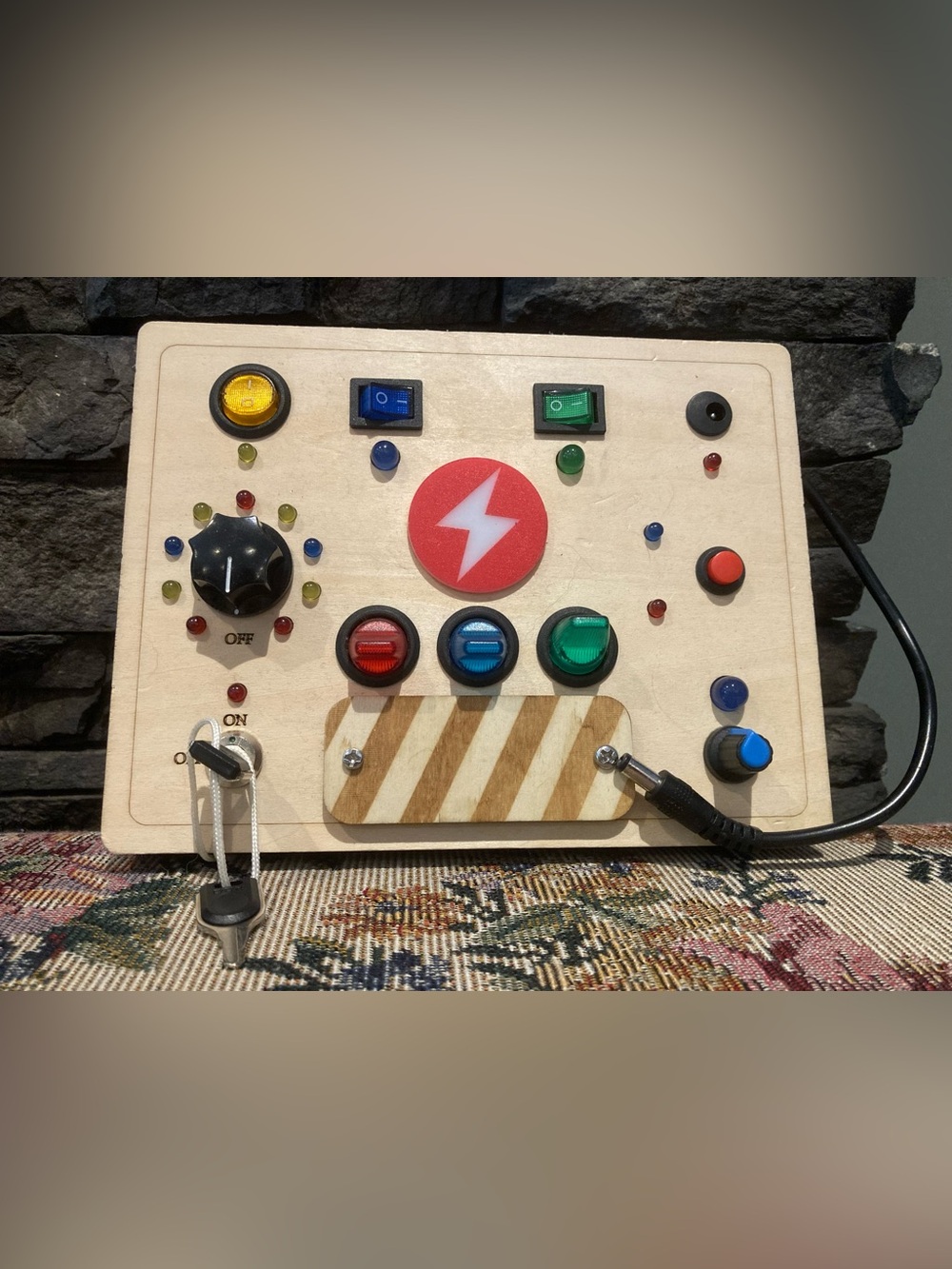 Wooden Toddler Busy Board with LED Lights and Switches